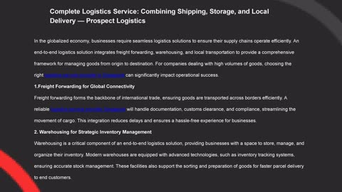Complete Logistics Service: Combining Shipping, Storage, and Local Delivery — Prospect Logistics