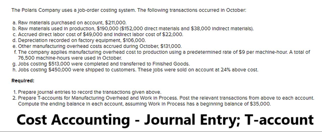 Cost Accounting: The Polaris Company uses a job-order costing system. The following transactions