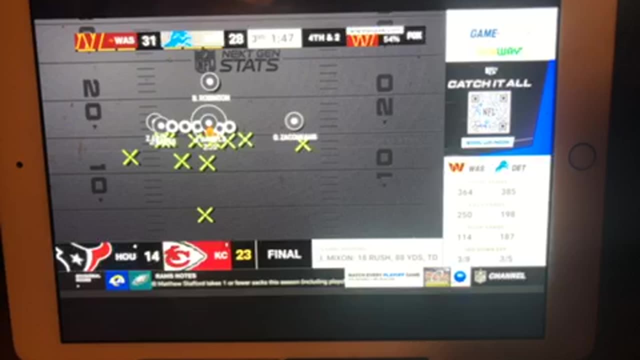 NFL radio Detroit Lions 28 Ford Field Washington Commanders 31 fourth quarter 15:00 left