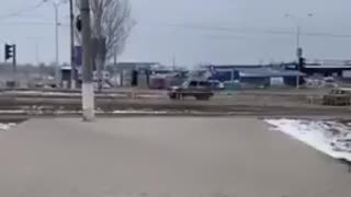 Russian military car gets hunted by a Ukrainian FPV drone near Horlivka,