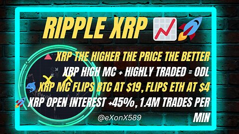 🐬 XRP MC FLIPS BTC AT $19, FLIPS ETH AT $4 🚀 XRP OPEN INTEREST +45%, 1.4M TRADES PER MIN