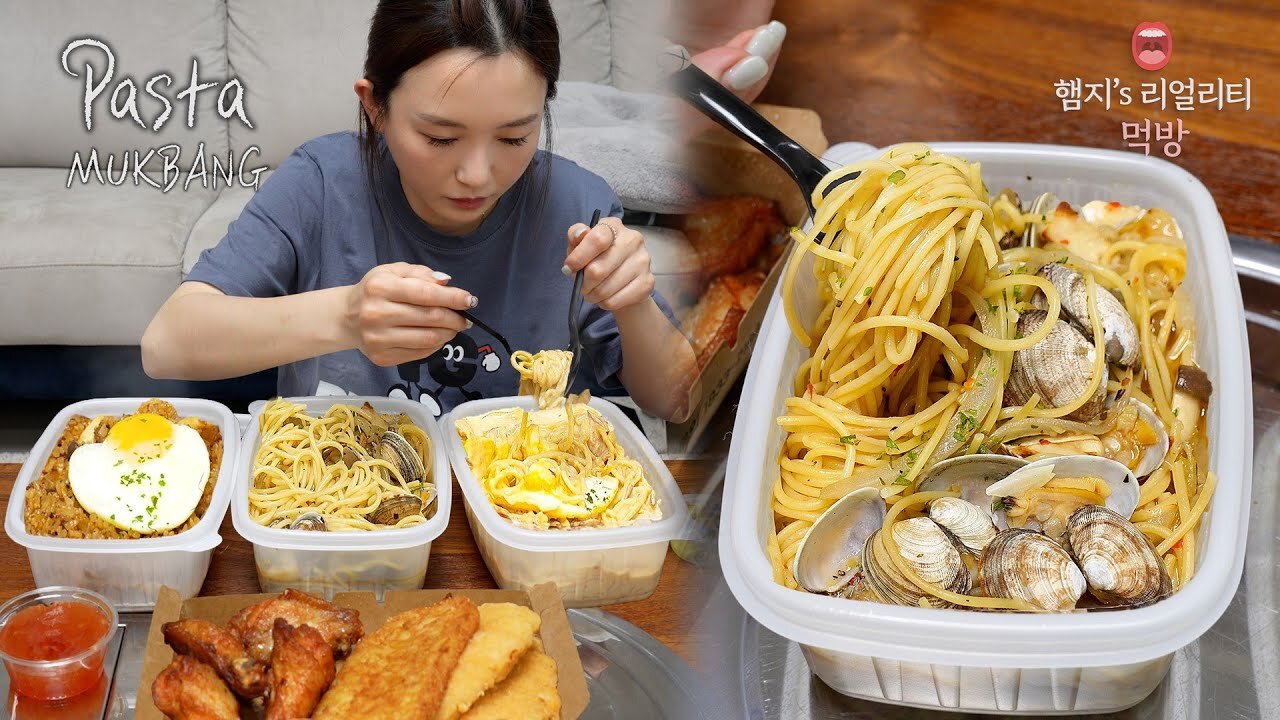 Pasta Party!! Vongole Pasta ＆ Beef and Prawn Pilaf ☆ ft.Chicken Drummets, Hash Brown