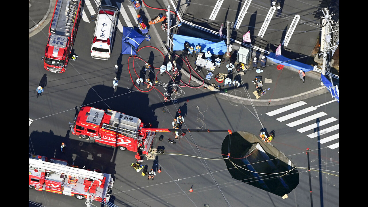 Large sinkhole swallows truck in Japan