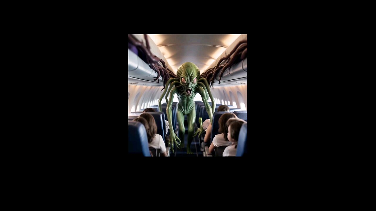 Alien Runs Down Aisle Of Plane