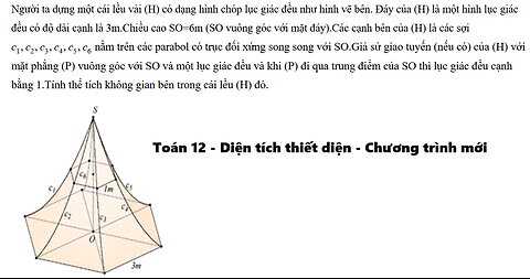 Toán 12: Diện tích thiết diện: Người ta dựng một cái lều vải (H) có dạng hình chóp lục giác đều như