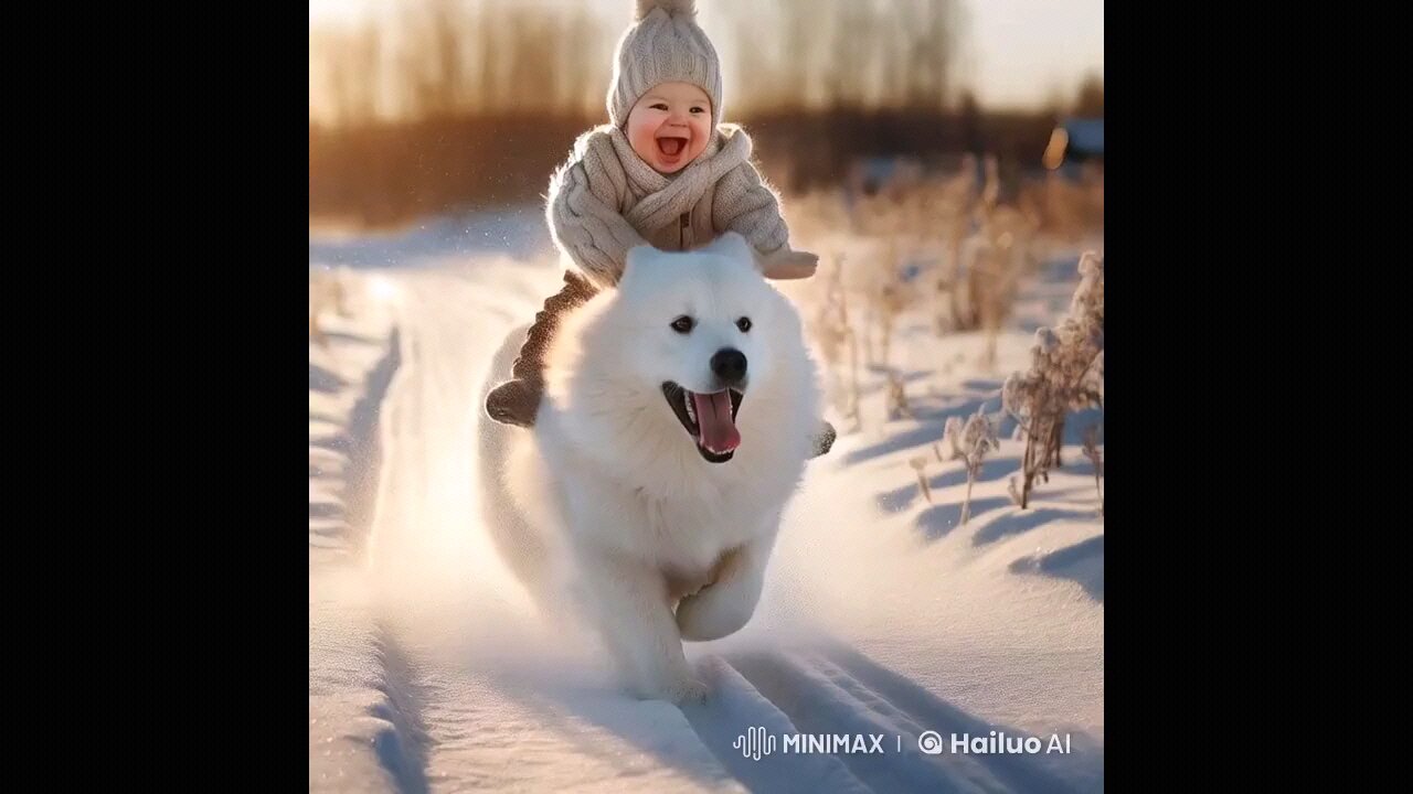 "Joyful Baby Riding a Playful Dog - A Magical Moment!"