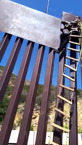 legal Invader Installs a makeshift Ladder at the U.S Border