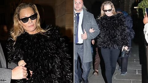 Kate Moss Stuns in Feathered Coat at Paris Fashion Week