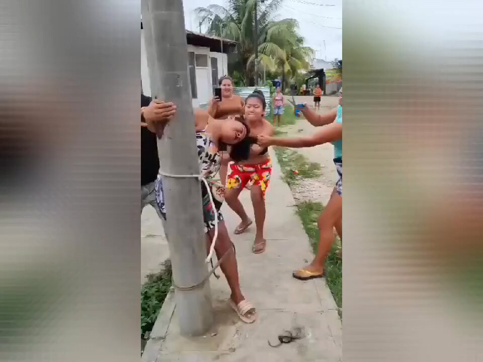 Girl Gets Tied To Pole And Violated By The Whole Hood For Breaking Into People Houses