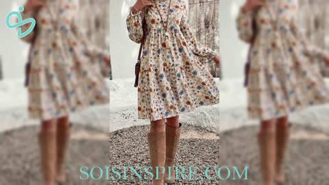 Tiered Floral Round Neck Long Sleeve Dress