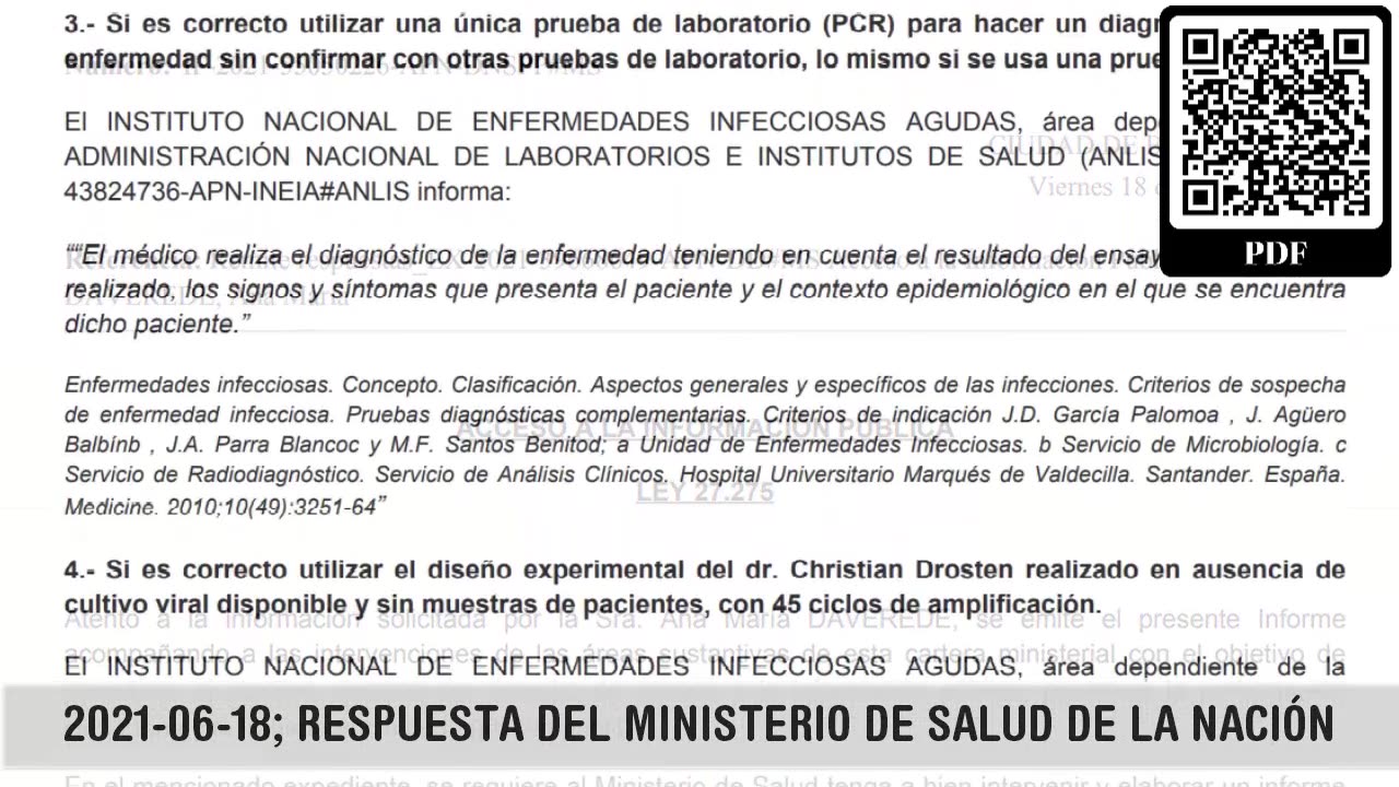 2021-06-18: ARGENTINA: DRA ANA MARIA DAVEDERE: MINISTERIO SALUD: TEST PCR & SARS-COV-2