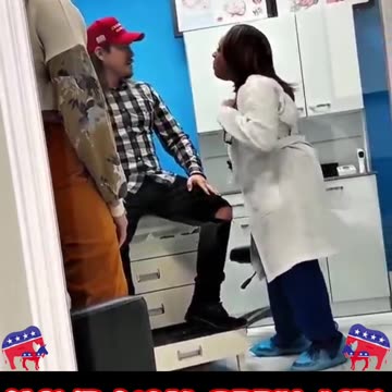 A medical professional acting like a spoilt child because of a trump hat