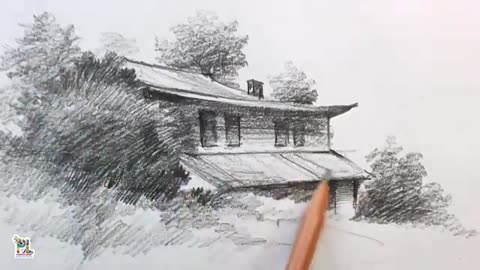 Pencil Drawing and Shading House in Hill Area