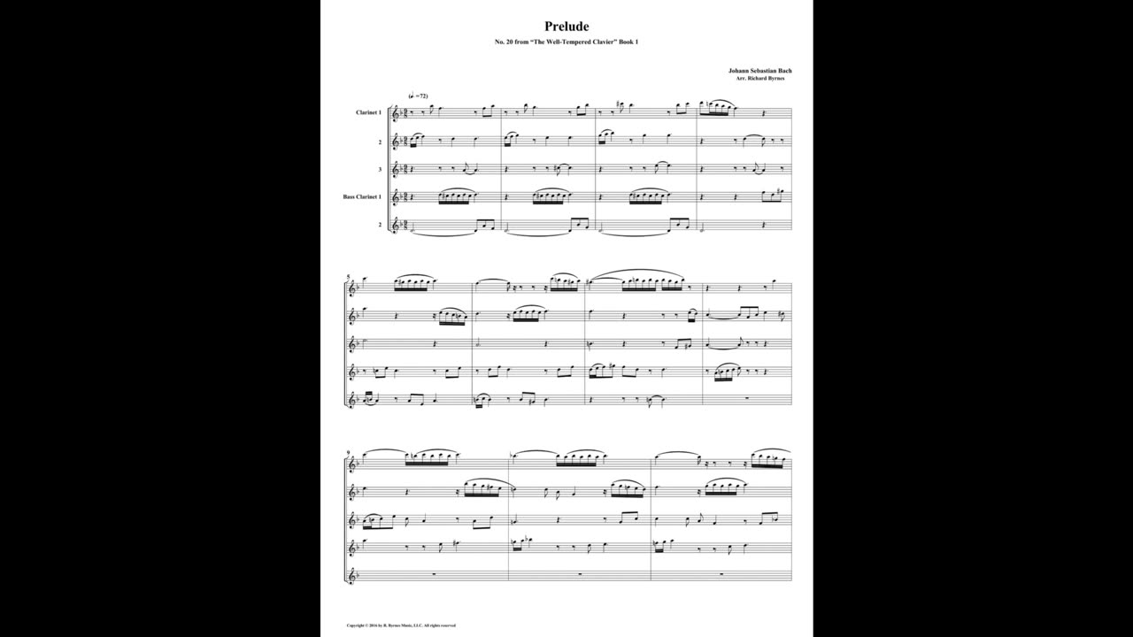 J.S. Bach - Well-Tempered Clavier: Part 1 - Prelude 20 (Clarinet Quintet)
