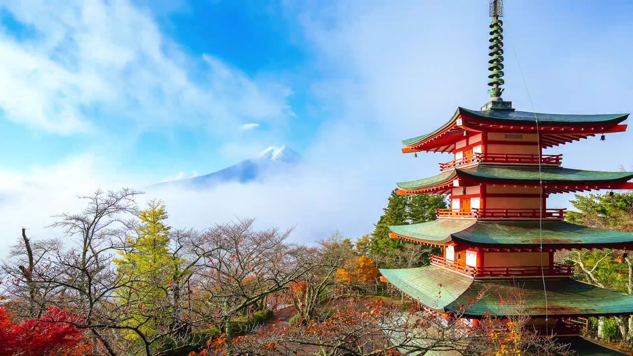 4K Pagoda mountains japan free stock video indianvrv