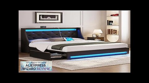 Twin Bed Frame with LED Lights and Charging Station Wooden Planks Easy Review