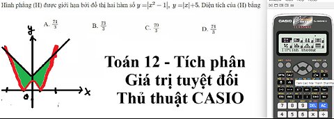 Toán 12: Hình phẳng (H) được giới hạn bởi đồ thị hai hàm số y=|x^2 -1|, y=|x|+5. Diện tích của (H)