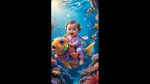 Baby Sitting on Fish Underwater #shorts #viralvideo #babyshorts #funniestvideo #ytshorts #foryou