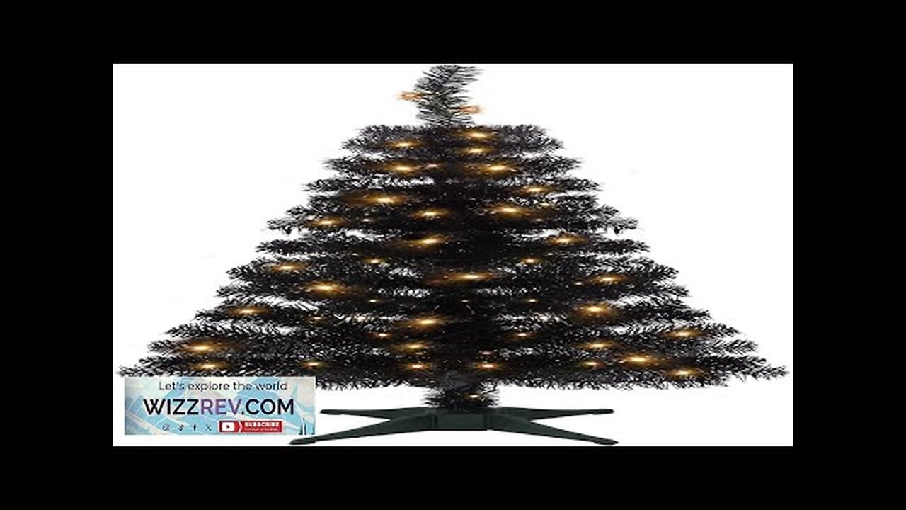 Juegoal Lighted Artificial Halloween Christmas Tree Pre-lit 4 FT Black Tinsel Xmas Review