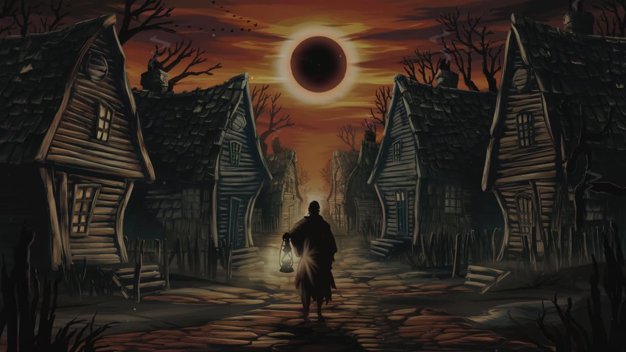 Haunting Music: Solar Eclipse Over an Old Village