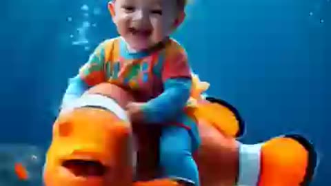 Baby Sitting on Fish Underwater #shorts #viralvideo #babyshorts #funniestvideo #ytshorts #foryou