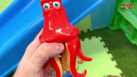 The Animals Line Up to go Down the High Slide