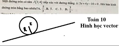 Toán 10: Một đường tròn có tâm I(3;4) tiếp xúc với đường thẳng ∆:3x+4y-10=0. Hỏi bán kính