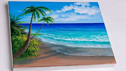 Beach Painting _ Seascape Painting _ Acrylic Painting Tutorial for Beginners