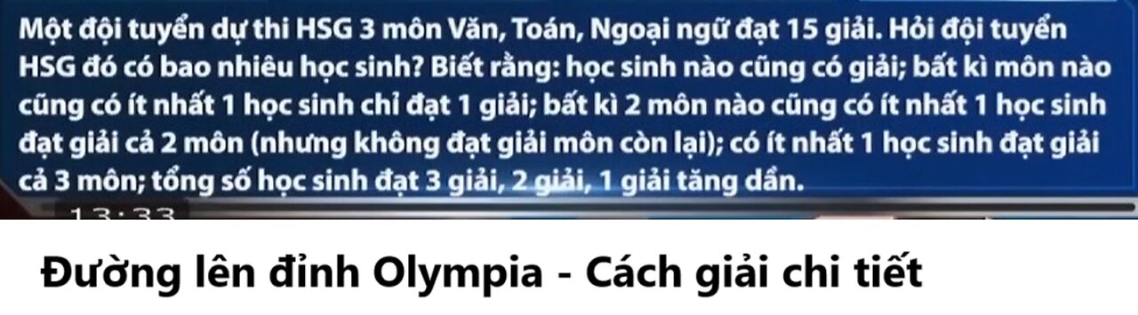 Đường lên đỉnh Olympia: Một đội tuyển dự thi HSG 3 môn Văn, Toán, Ngoại ngữ đạt 15 giải. Hỏi đội