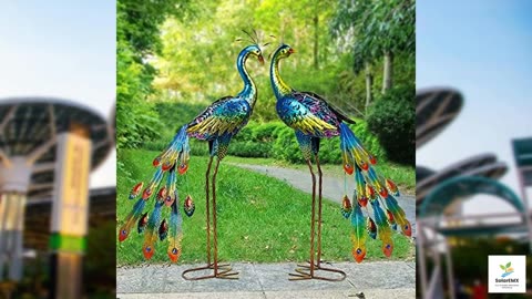 Glintoper 2 Pack Solar Peacock Garden Decor