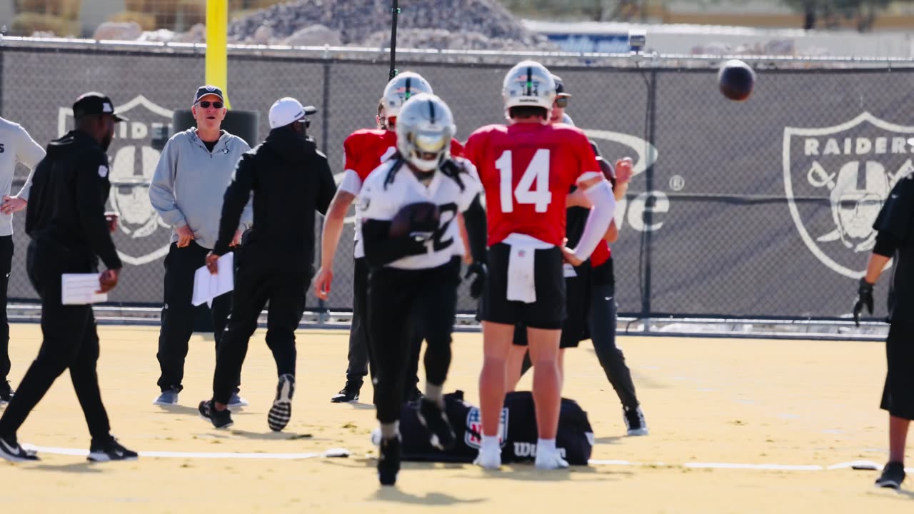 Las Vegas Raiders on the practice field at the team’s headquarters