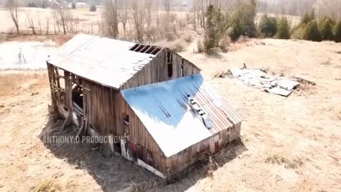 Abandoned Blacksmith Farm, Old barn Fly over Drone