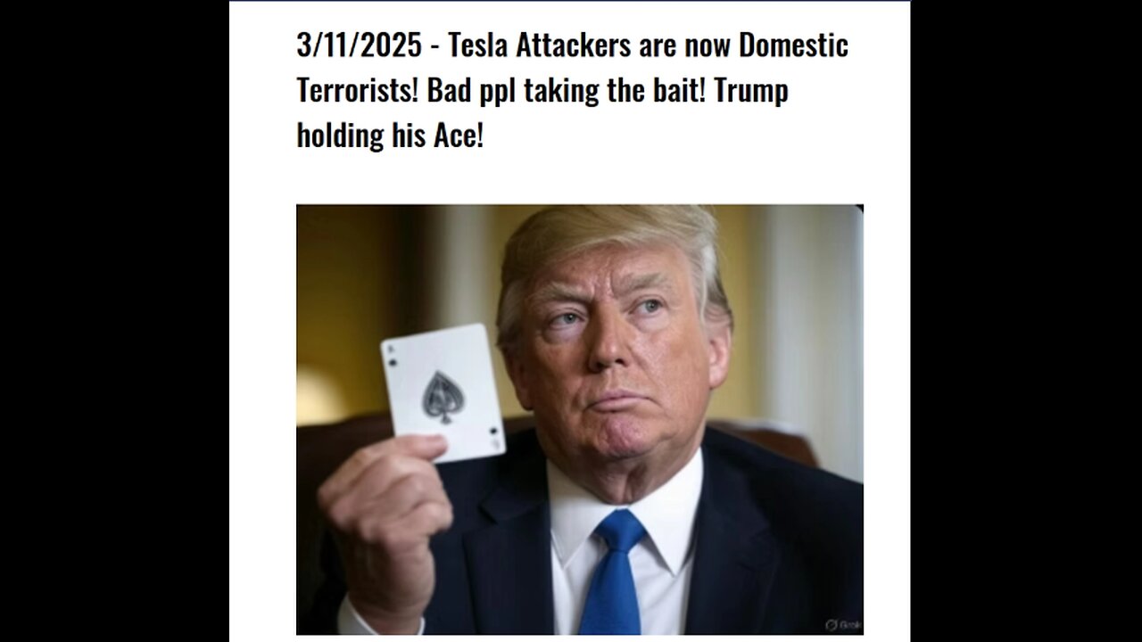 3/11/2025 - Tesla Attackers = Domestic Terrorists! Bad ppl taking the bait! Trump holding his Ace!