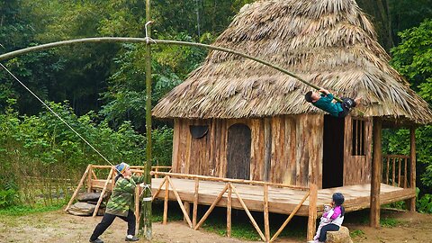 Dwarf Family has finished building a wooden house with a thatched roof - Building a new life - P1