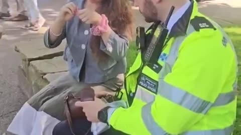 UK police arrested young white British girl for attending pro-Palestine protest where a...