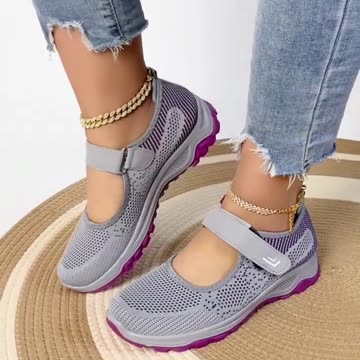Womens breathable mesh walking shoes solid color ankle band