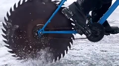 Riding Cutter wheel Bicycle in Frozen Ice