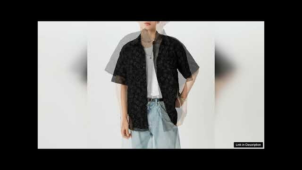 INCERUN Mens Shirt Fashion Embossed Floral Print Tops Black Short Sleeve Shirt Review