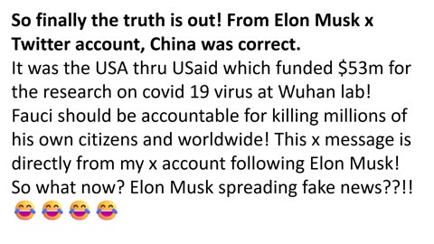 So finally the truth is out! From Elon Musk x Twitter account, China was correct.