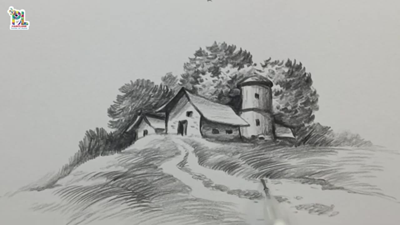 How to draw Scenery with Pencil | Pencil drawing for beginners | Village Pencil Art