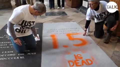 Far-left climate lunatics deface Charles Darwin's grave at Westminster Abbey...