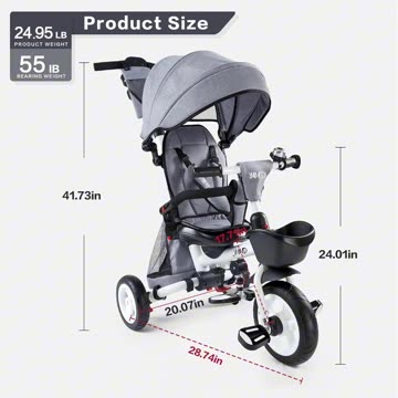 JMMD Baby Tricycle, 7-in-1 Folding Kids Trike with Adjustable