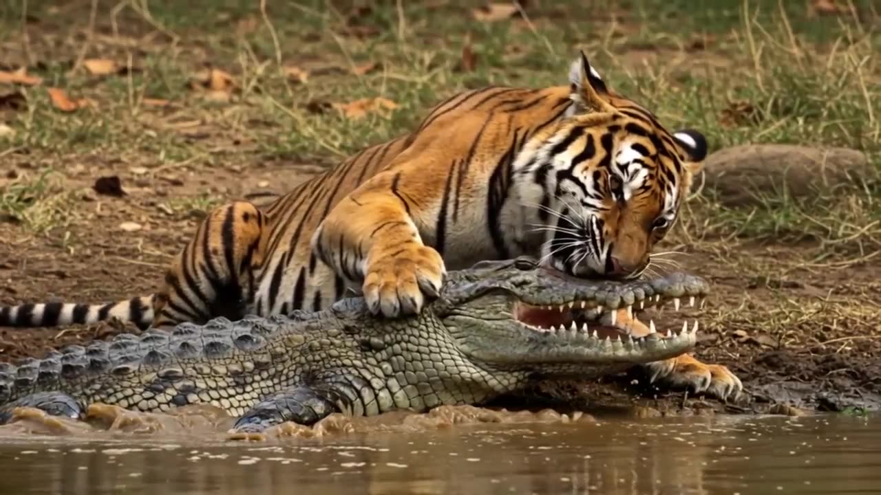 Tiger Eating Crocodile