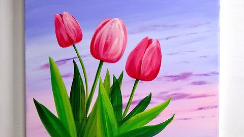 Easiest Way to Draw Tulip Flower _ Acrylic Painting for beginner