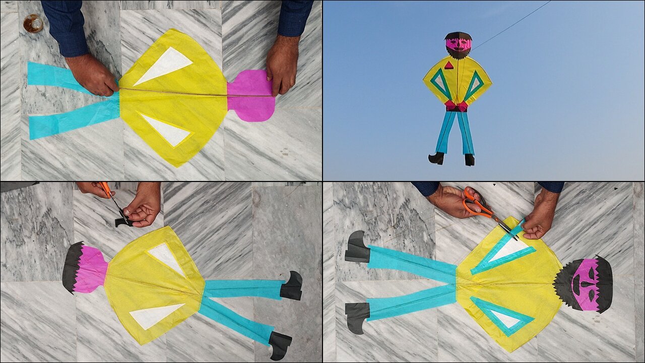 HUMEN SHAPED kite Making and unique kite flying