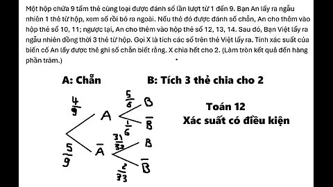 Toán 12: Xác suất có điều kiện: Một hộp chứa 9 tấm thẻ cùng loại được đánh số lần lượt từ 1 đến 9.