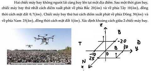 Toán 12: Hai chiếc máy bay không người lái cùng bay lên tại một địa điểm. Sau một thời gian bay