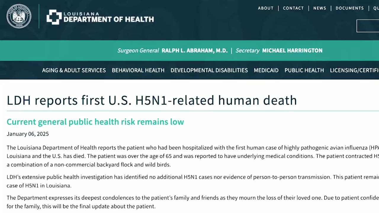 Louisiana reports first bird flu-related death in U.S.