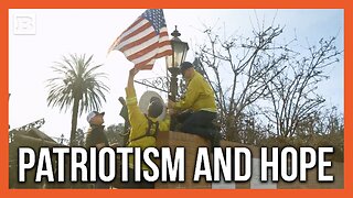 Firefighters Jump In, Help Business Owner Put Up the American Flag After Pacific Palisades Fires