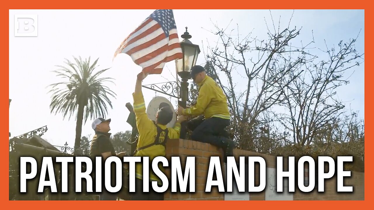 Firefighters Jump In, Help Business Owner Put Up the American Flag After Pacific Palisades Fires